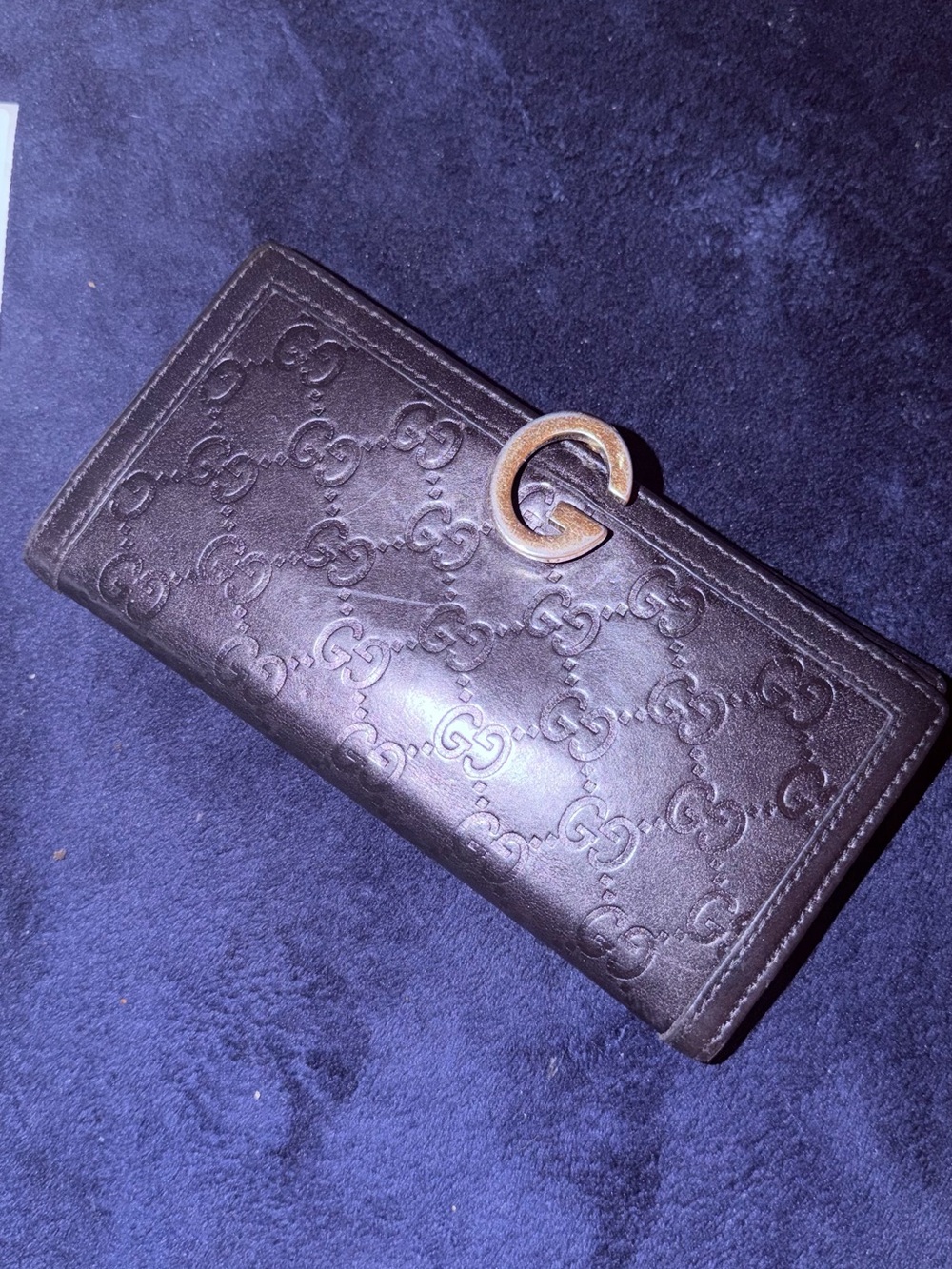 Gucci Brown Embossed GG Continental Wallet with Gold G Clasp
